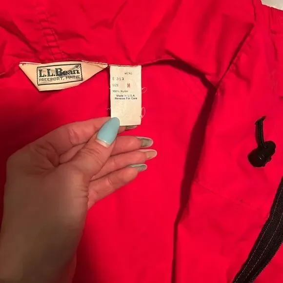 Vintage L.L. Bean Men's Red Anorak Retro Hooded Half Zip Windbreaker Medium - Picture 8 of 8